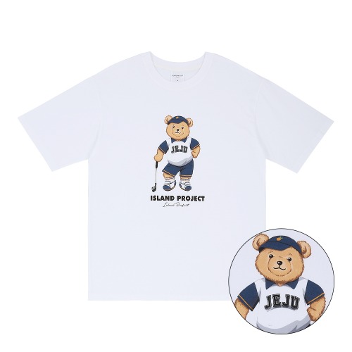 Golf Bear T-Shirt - White (Navy Bear)