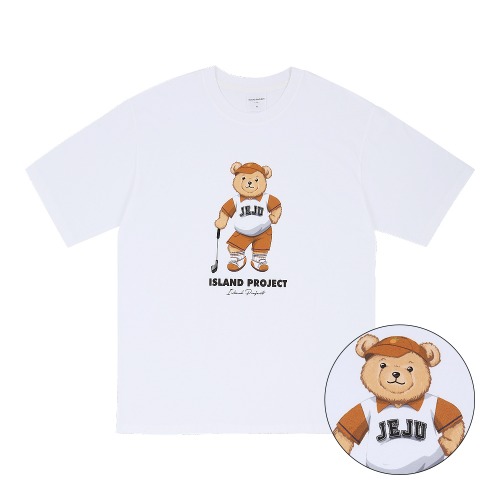 Golf Bear T-Shirt - White (Orange Bear)